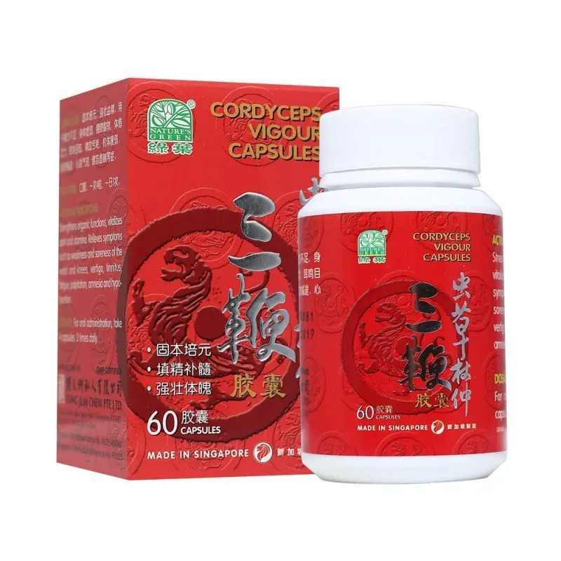 [WCC41] 虫草杜仲三鞭胶囊.绿叶.60s. Chong Cao Du Zhong San Bian Jiao Nang Cordyceps Vigour Capsules 60s Natures GREEN. WCC41